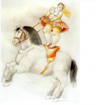 350 人の有名アーティストによるアート作品 Painting - 馬に乗ったサーカスの女性 フェルナンド・ボテロ